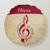 トレブルクレフ、 音符記号ヴィンテージ音楽 ラウンドクッション (正面)