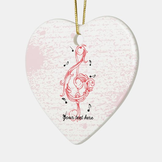 トレブルクレフ、 音符記号赤いスクロール加工ソル注記鍵 セラミックオーナメント (左)