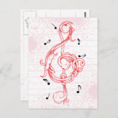 トレブルクレフ、 音符記号赤いスクロール加工ソル注記鍵 ポストカード (正面/裏面)