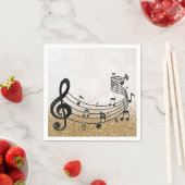 トレブルスタイリッシュクレフ、 音符記号ミュージカルノートブラックゴールドグリッター スタンダードカクテルナプキン (インサイチュ)