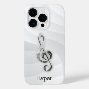 トレブルパーソナライズされたクレフ、 音符記号音楽オンホワイト&グレー Case-Mate iPhone 14 PROケース