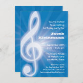 トレブル白熱［赤熱］光を放つクレフ、 音符記号パーティー 招待状 (正面/裏面)