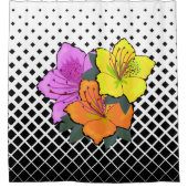 トレリスに咲くオレンジ&イエロー&ピンクの花 シャワーカーテン (正面)