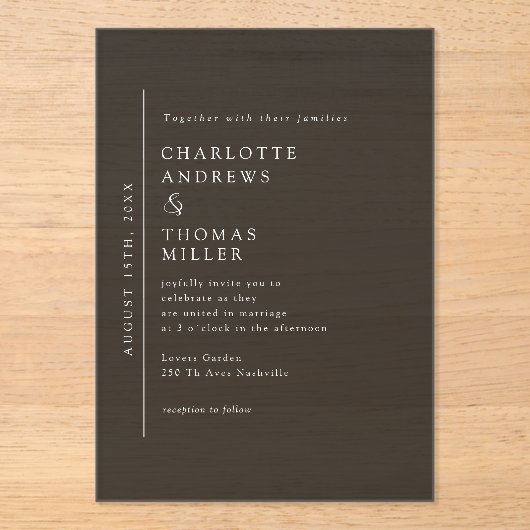 トレンエレガントグ結婚の濃い灰色 アクリル招待状 (正面)