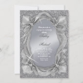 トレンディでおしゃれなシルバー、ファッショナブルなエンゲージメントパーティー 招待状 (裏面)