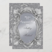 トレンディでおしゃれなシルバー、ファッショナブルなエンゲージメントパーティー 招待状 (正面/裏面)