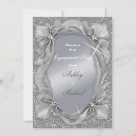 トレンディでおしゃれなシルバー、ファッショナブルなエンゲージメントパーティー 招待状