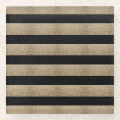 トレンディでスタイリッシュな幾何学的な黒と金のストライプ ガラスコースター (正面)