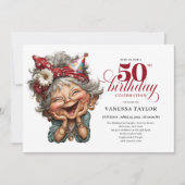 トレンディで遊び心のある女性の50歳の誕生日 ユーモアあふれる  招待状 (正面)