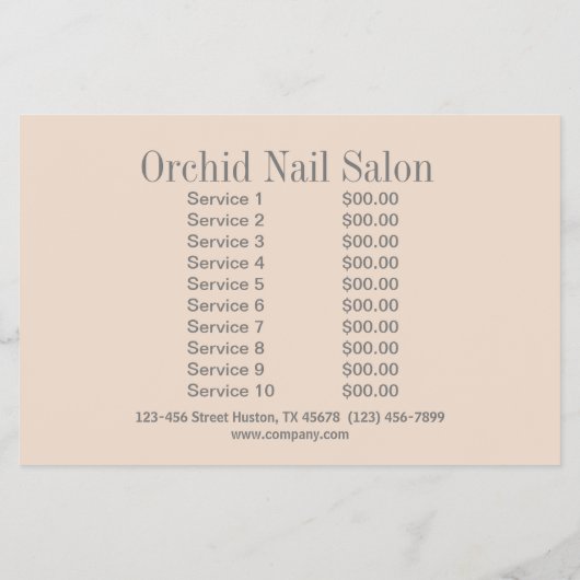 トレンディなエステティシャン SPA ネイルサロン 料金表 チラシ (裏面)