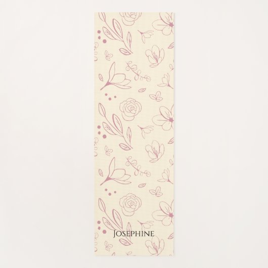 トレンディなカスタマイズピンクの花模様がベージュクリーム ヨガマット (正面)