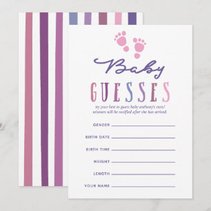 トレンディなカラー Girl Baby Shower ベビー当てゲーム 招待状