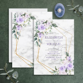 トレンディなゴールドの幾何学的なラベンダーの花のマーブルプリントのスプリングコレクションです 招待状