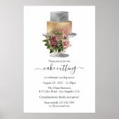 トレンディなシルバーとゴールドの花のケーキカット ポスター (正面)