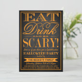 トレンディなタイポグラフィー Eat, Drink & Be Scary ハロウィン 招待状 (スタンド正面)
