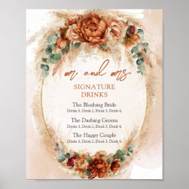 トレンディなテラコッタ バーガンディ アーチ シグネチャードリンク ポスター