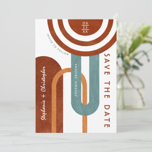 トレンディなデザート モダン アーチ ウェディング セーブ ザ デート セーブザデート (スタンド正面)