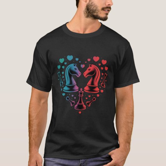 トレンディなナイトチェスの駒ハート型 Tシャツ (正面)
