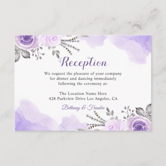 トレンディなパステルパープルのフラワーチックな結婚式の披露宴 エンクロージャーカード (正面)