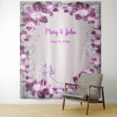トレンディなパープル フローラル チック ウェディング バックドロップ タペストリー (インサイチュ)
