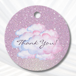 トレンディなピンクのグリッター クラウド ブライダル シャワー フェイバータグ
