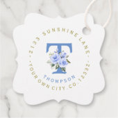 トレンディなブルーの花柄円形住所ラベル フェイバータグ (裏面)