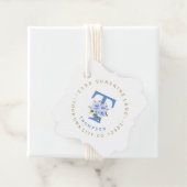 トレンディなブルーの花柄円形住所ラベル フェイバータグ (インサイチュ)