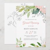トレンディなボタニカル モダン ビューティー サロン グランド オープン 招待状 (正面/裏面)