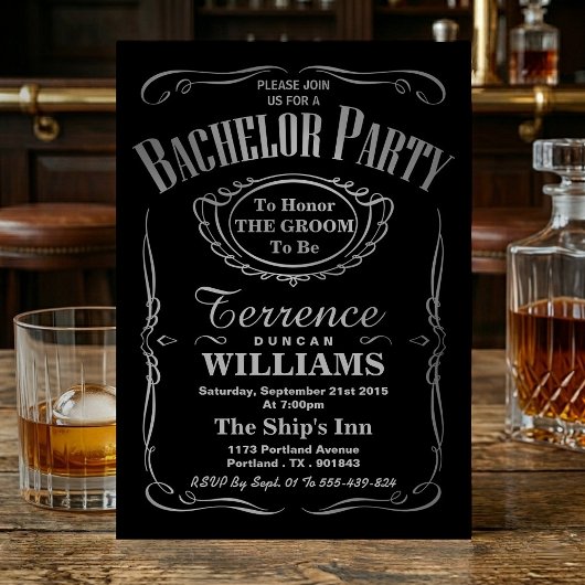 トレンディなメタリックシルバーのタイポグラフィー独身パーティー 招待状