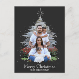 トレンディなメリークリスマスツリーのシルエット写真 グレー シーズンポストカード