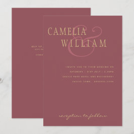 トレンディなモダンウェディング ダスティーローズ ピンクゴールド 招待状