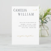 トレンディなモダンウェディング ミッドナイトブルー ゴールド テキスト 招待状 (スタンド正面)