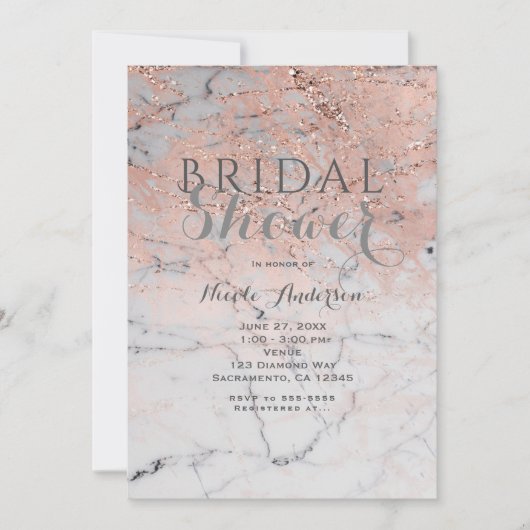 トレンディなローズゴールドピンク大理石モダングラムパーティー 招待状 (正面)