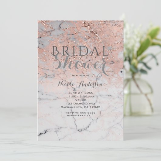 トレンディなローズゴールドピンク大理石モダングラムパーティー 招待状 (スタンド正面)