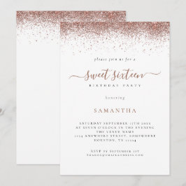 トレンディなローズゴールド グリッター スクリプト スイート 16 招待状