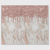 トレンディなローズゴールド グリッター ドリップス ホワイト マーブル ラッピングペーパー (フラット)