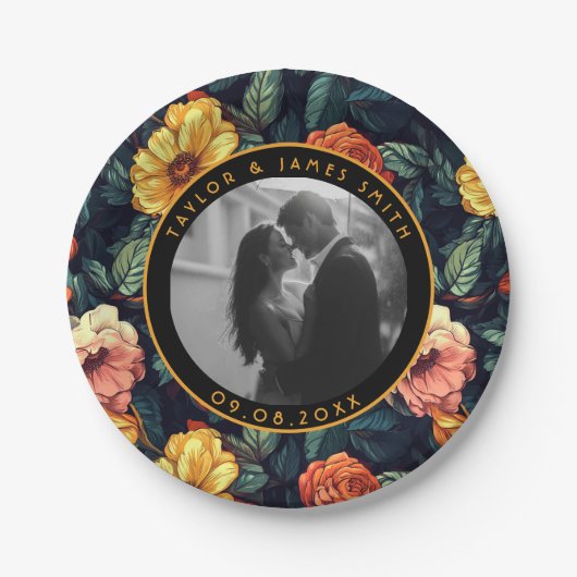 トレンディなローズ ブライダルシャワープレート 結婚記念品 ペーパープレート (正面)