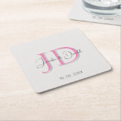 トレンディな古典的書体モノグラム スクエアペーパーコースター (アングル)