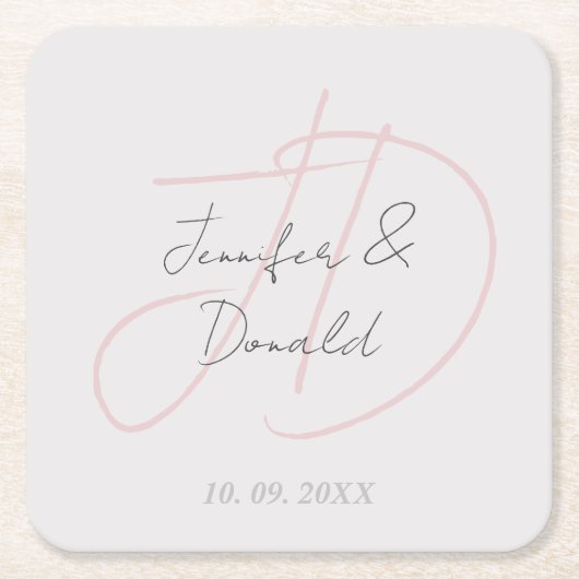 トレンディな古典的書道のイニシャル スクエアペーパーコースター (正面)