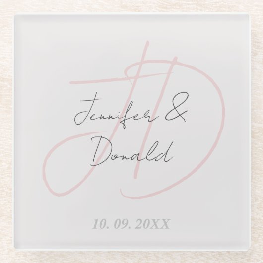 トレンディな古典的筆記体モノグラム ガラスコースター (正面)