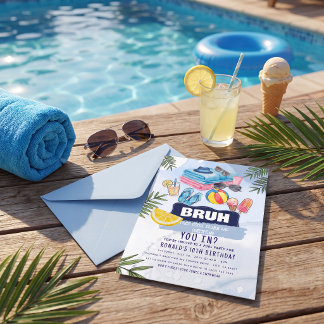 トレンディな夏のスイミングプール誕生日パーティー 招待状