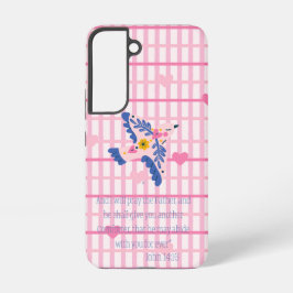 トレンディな宗教的なピンクの格子柄ハートのフォークアートの鳩 SAMSUNG GALAXY S22ケース