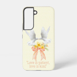 トレンディな宗教的なピーチ フローラル ボウ ドット 白い鳩 SAMSUNG GALAXY S22ケース