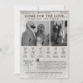 トレンディな新聞スタイルの結婚式招待状の写真タイムライン 招待状 (裏面)