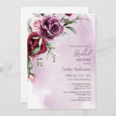 トレンディな水彩ボホスタイルのモーブとバーガンディのローズ 招待状 (正面/裏面)