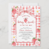 トレンディな水彩草原のイチゴベイビーシャワー 招待状 (正面)
