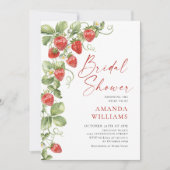 トレンディな水彩草原の苺の結婚前お披露目パーティー 招待状 (正面)