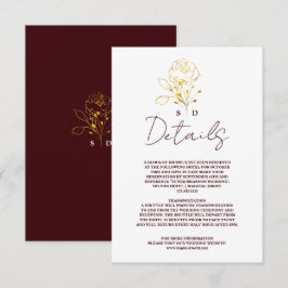 トレンディな深いバーガンディゴールドのモノグラム結婚式の詳細 エンクロージャーカード