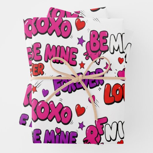 トレンディな漫画の落書き「Be Mine」タイポグラフィ ラッピングペーパーシート (インサイチュ)