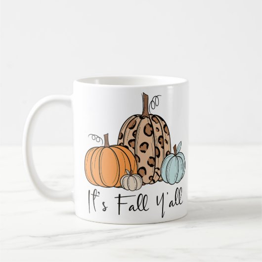 トレンディな秋のかぼちゃ | “It’s Fall Y’all” 引用 コーヒーマグカップ (左)